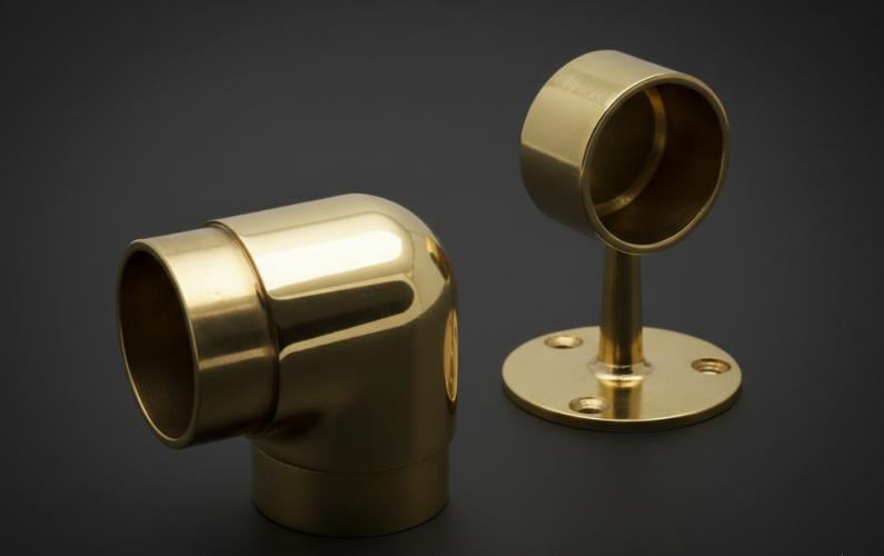 Brass Handrail Elbow & Wall Mount Bracket