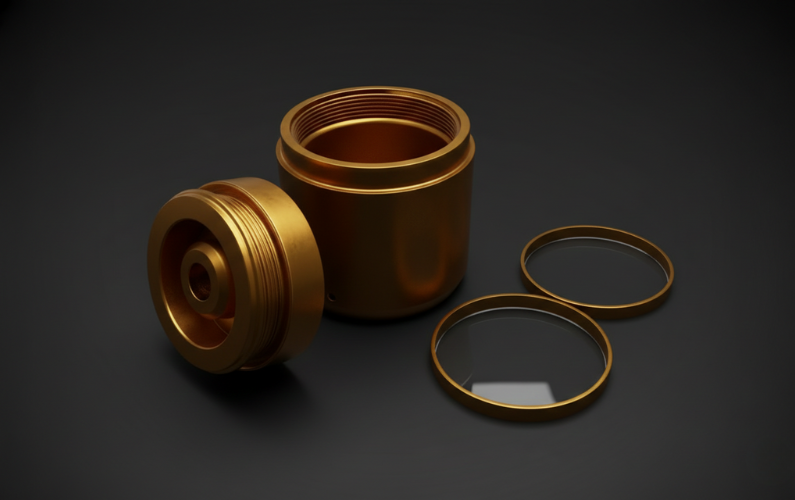 Custom CNC Machined Brass Threaded Housing with Cap