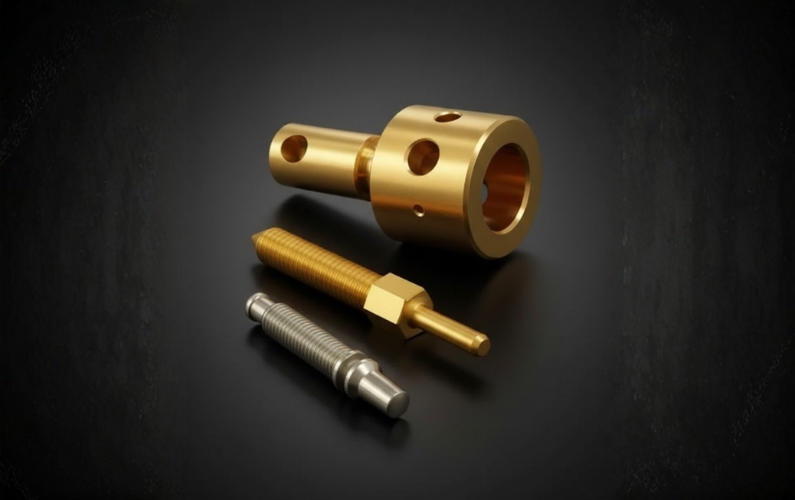 Custom CNC Machined Brass Coupling with Precision Pin Shafts